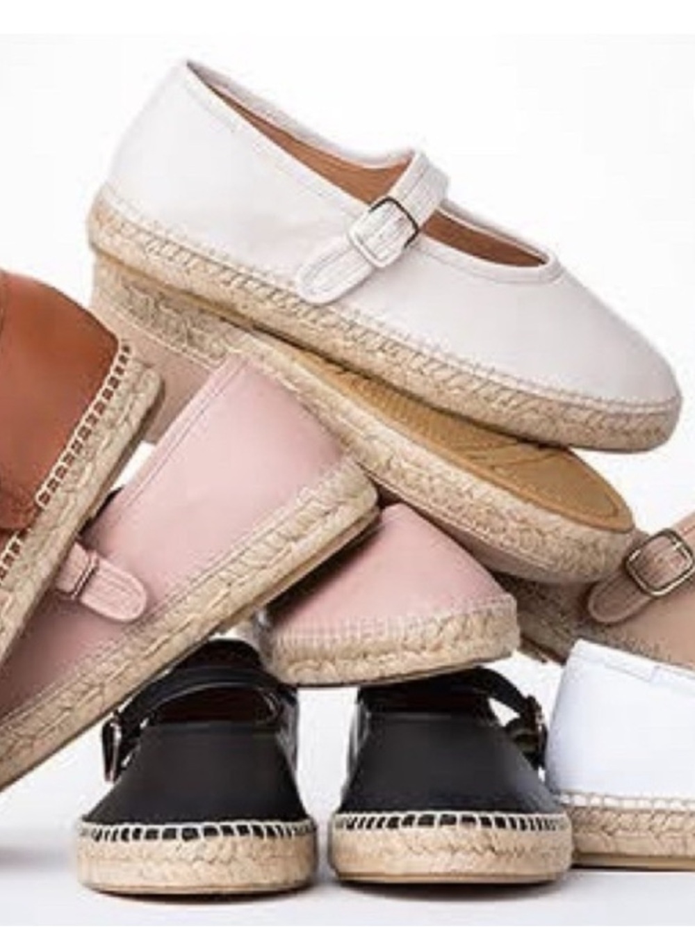 NEW Jutelia Leather Mary Jane Espadrilles White Size 39/7.5-8